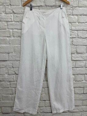 Chico's White Linen Wide Leg Pants Size 0 High Rise Coastal Grandma Minimalist